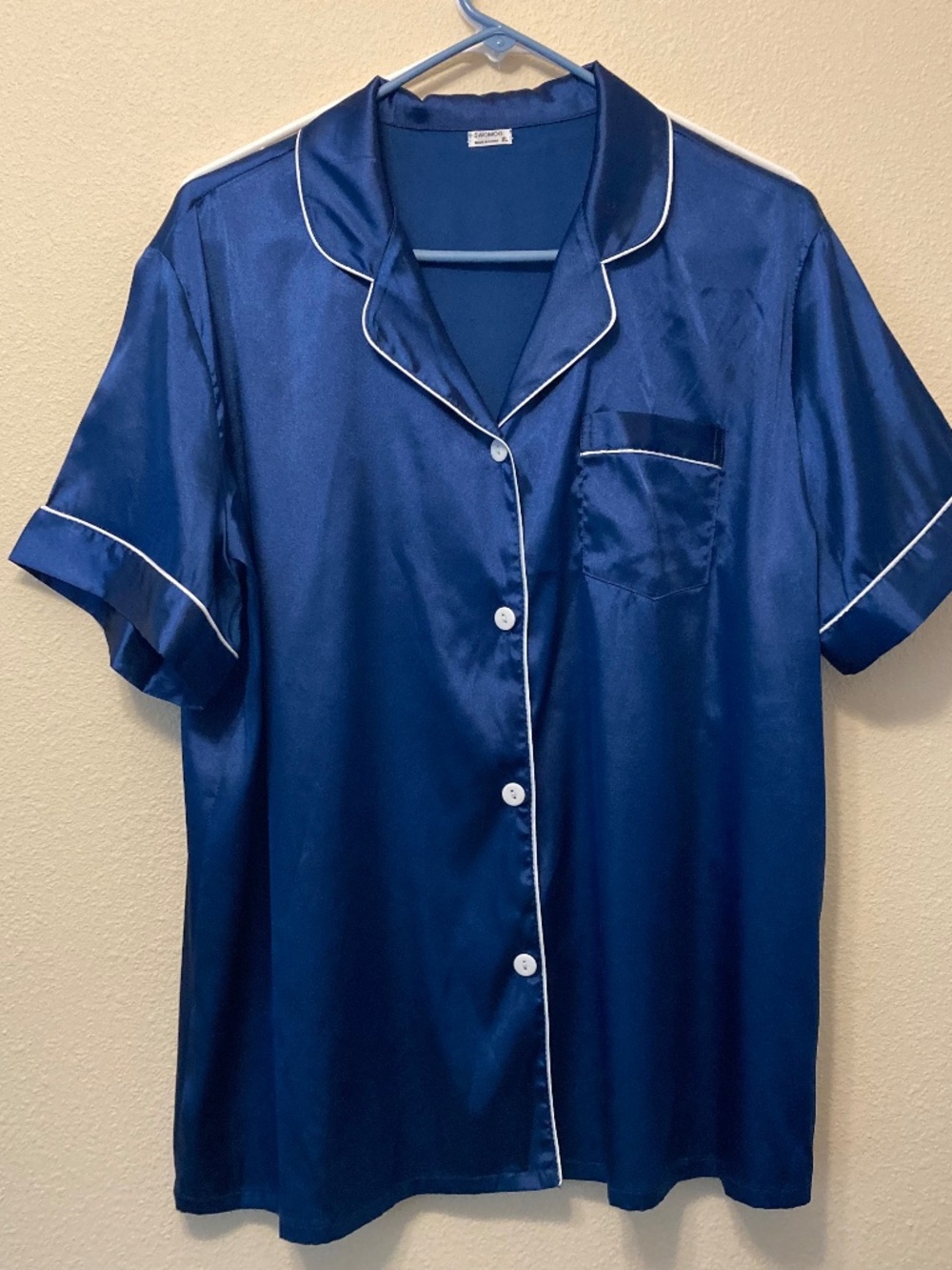 Satin blue short pajama set, size XL